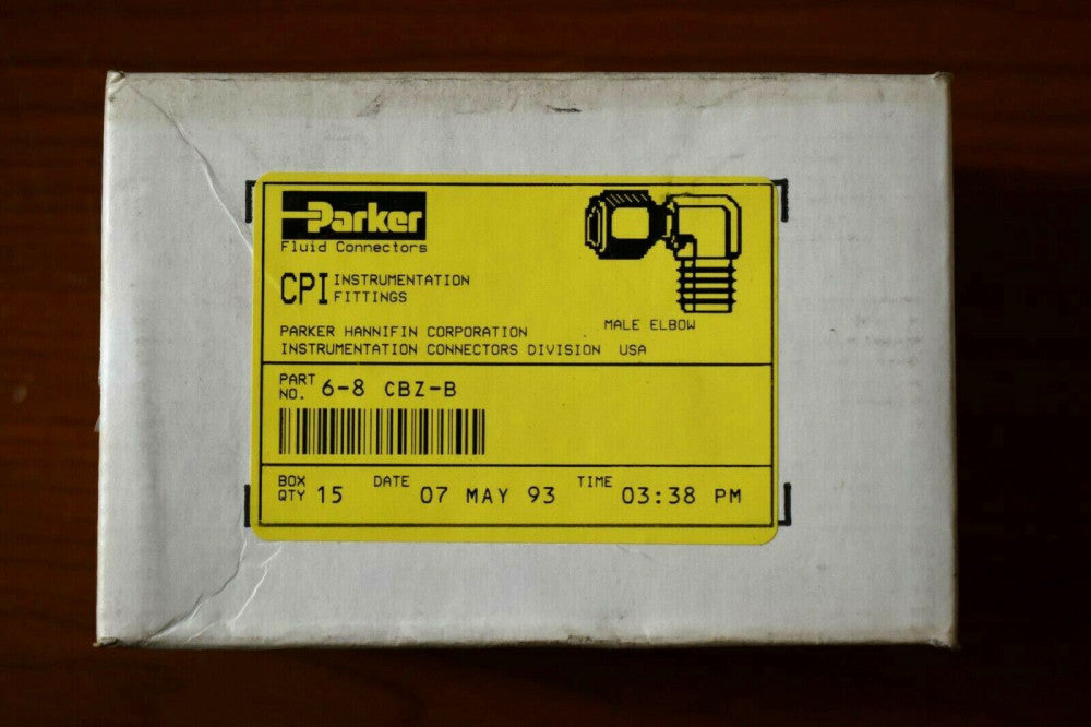 [Box of 15] Parker 6-8 CBZ-B Brass 3/8" CPI Tube x 1/2" Male NPT 90° Elbow 