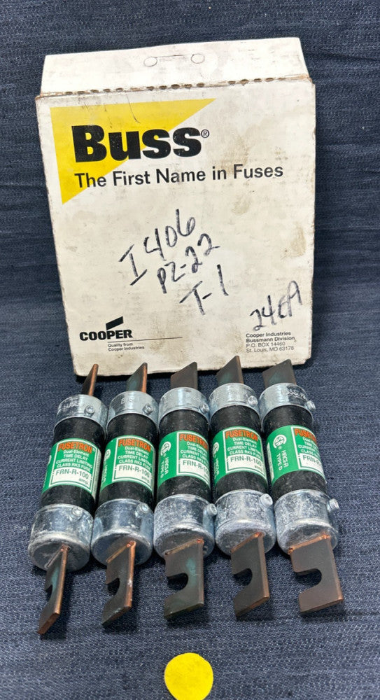 BUSSMANN FUSETRON FRN-R-100 DUAL-ELEMENT TIME-DELAY 250VAC 100 AMP LOT OF 5