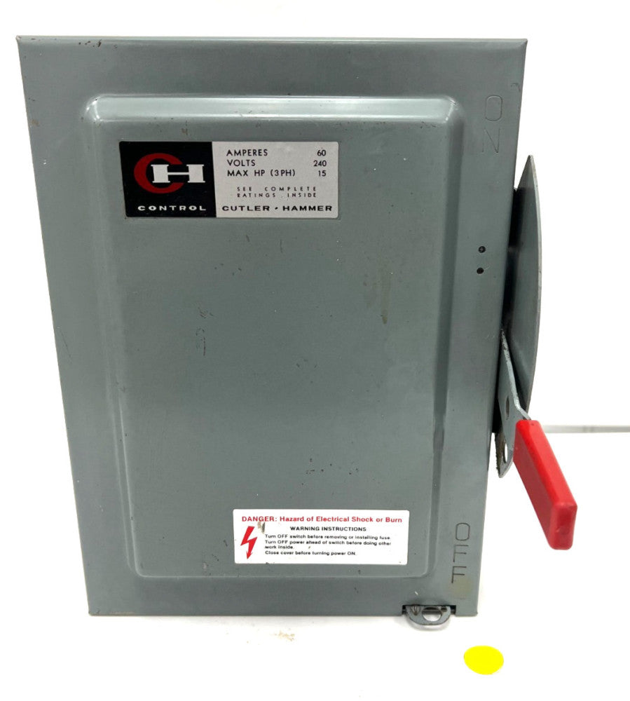 EATON CUTLER-HAMMER DG322N GENERAL DUTY SAFETY SWITCH 240 VAC 60A 3 POLE