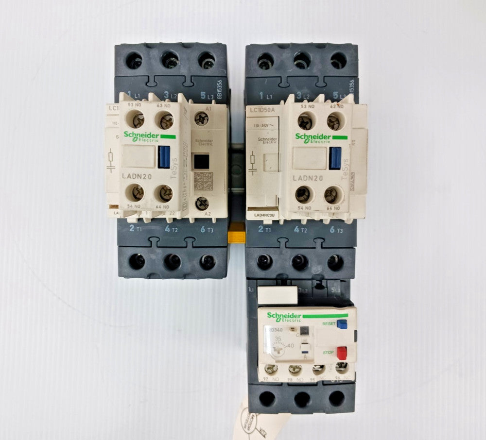 Schneider Electric LC1D50A Deca Contactor W/ LADN20 Aux. Block & LRD340 Relay