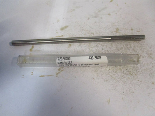 (433-0.2675) 0.2675" x 1-1/2" x 6" Straight Shank HSS 6-Flute Chucking Reamer 
