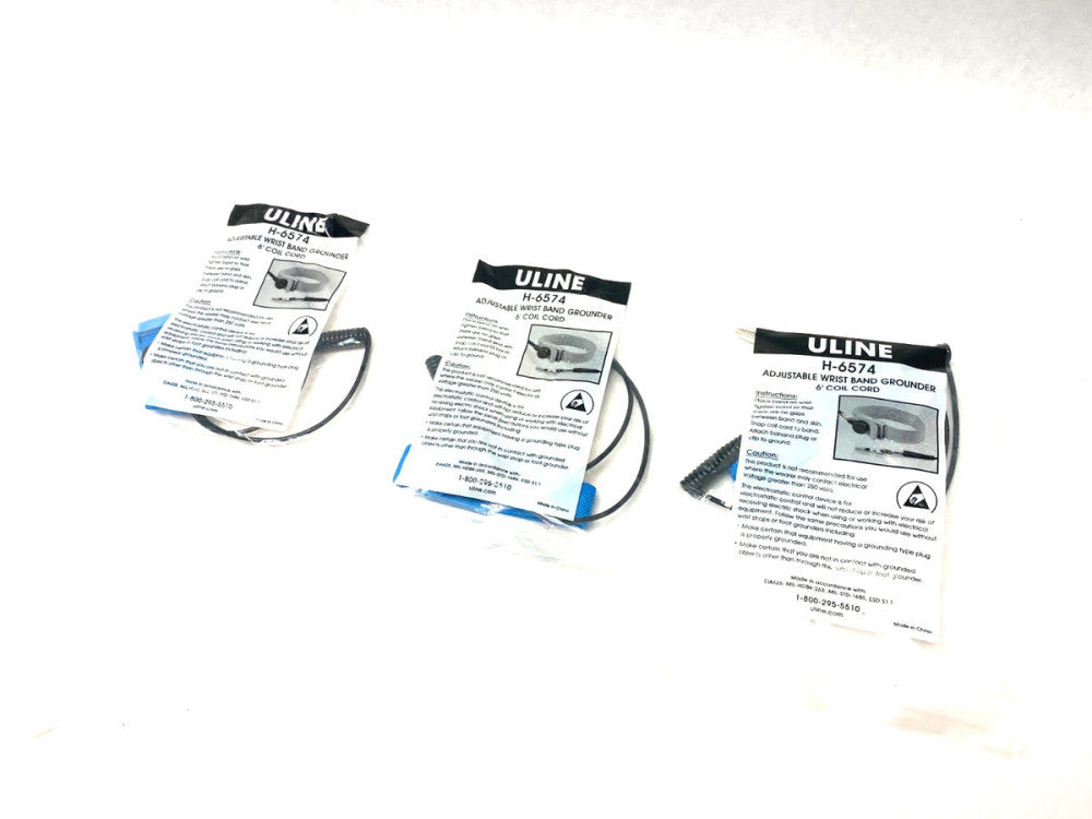 Uline H-6574 Adjustable Wrist Band Grounding Strap 6' Coil Cord LOT OF 3