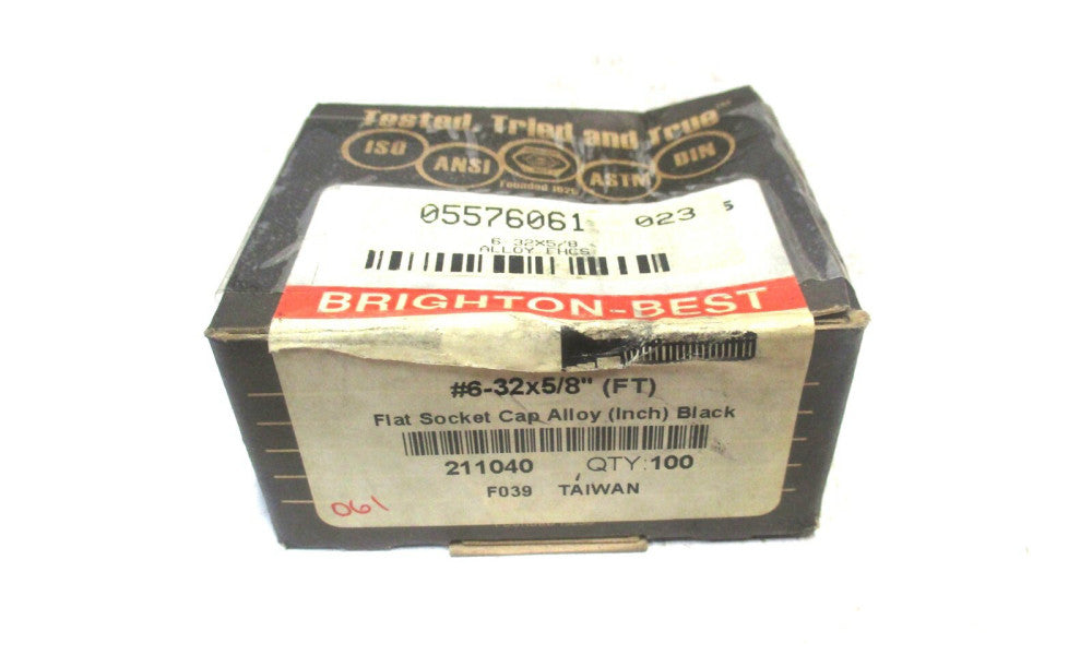 Brighton (211040) #6-32 UNC 5/8" OAL 5/64" Hex 82° Flat Cap Screw - Lot of 100