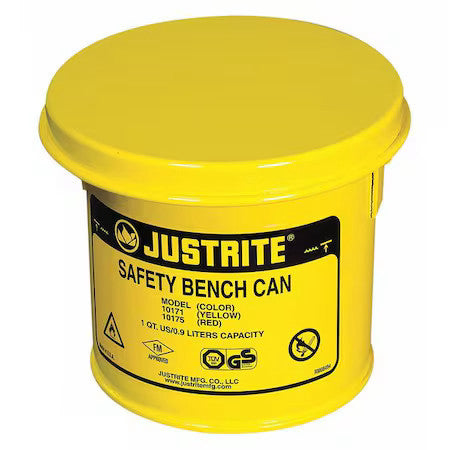 Justrite 10171 Bench Can,1 Qt.,Steel,Yellow