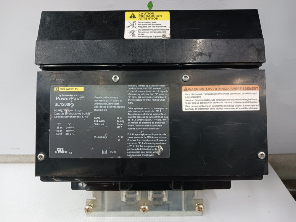 New Square D 1200 Amp I-Line Subfeed Plug-On Lugs 3 Pole 600 VAC 100kA SL1200P5
