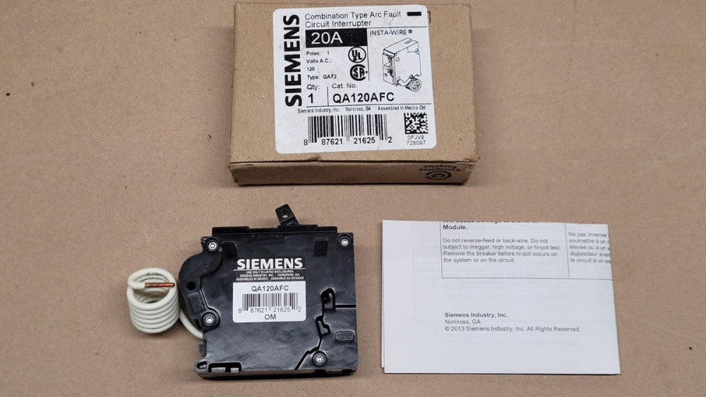 Siemens QA120AFC 20 Amp Combination Type Arc Fault Circuit Breaker