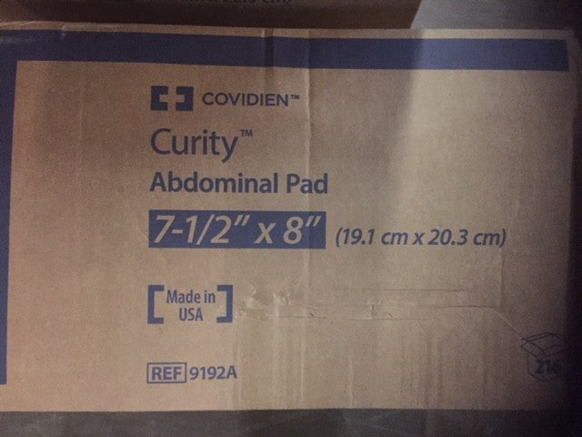 (Case of 216) Covidien Curity Abdominal Pad 7 ½” x 8, 9192A Exp 05/01/23 (NEW)