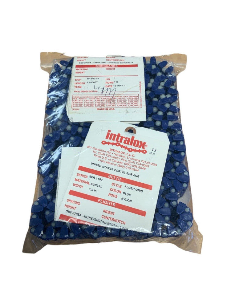 PACK OF 2 Intralox 161K579H07 Ser.1100 Flush Grid Blue Acetal Belt w/Nylon Rods