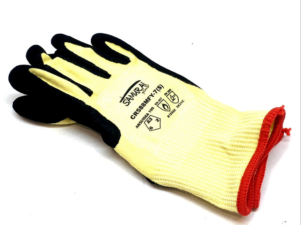 Samurai CR588MFY-7 Cut Resistant Work Gloves Size Small Level 5 Safety