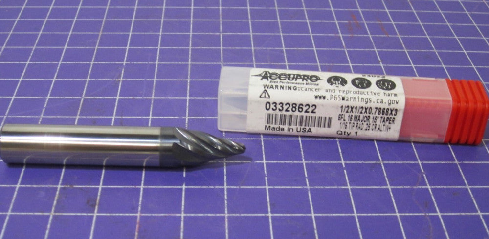 ACCUPRO 1/2" Barrel Cutter End Mill Carbide Taper Form 6F 1/2 x 1/2 x 0.7868 15°