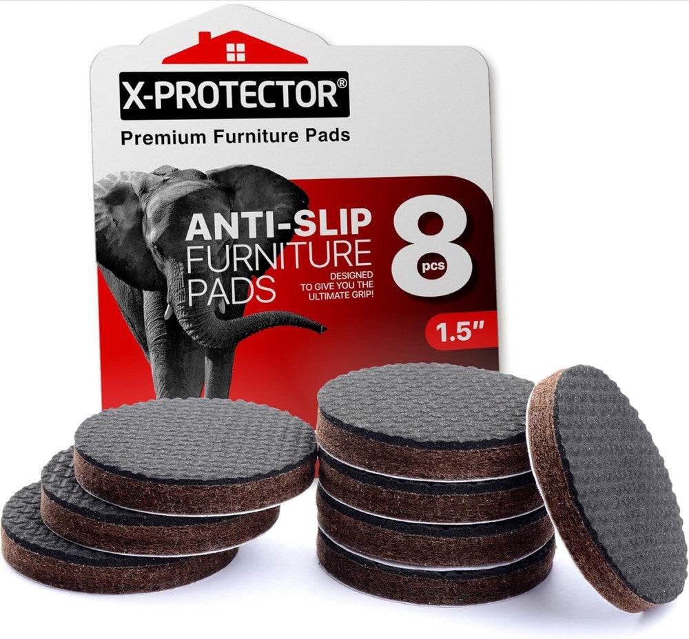 Non Slip Furniture Pads X-Protector - 8 PCS 1 1.5 inch 8 Round, Brown / Black 