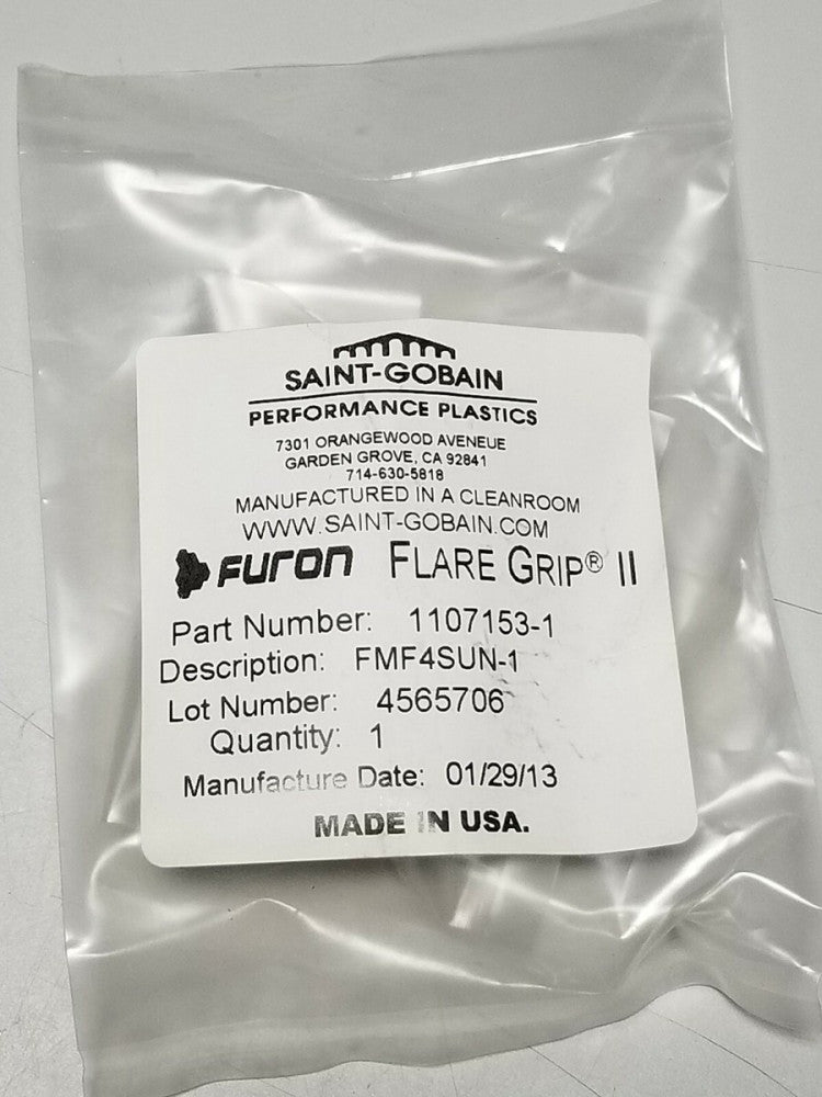 New Saint-Gobain Furon Flare Grip II 1/4" Straight PVDF Union Fitting FMF4SUN-1