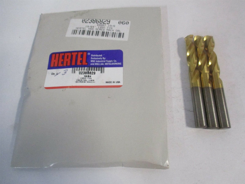 (2386829) 19/64" x 2-3/4" OAL 135° Spiral HSS Machine Drill Bit - Pack of 3