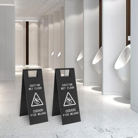 2* Floor Mount “caution Wet Floor” Safety Signs & Placards  For Bathrooms