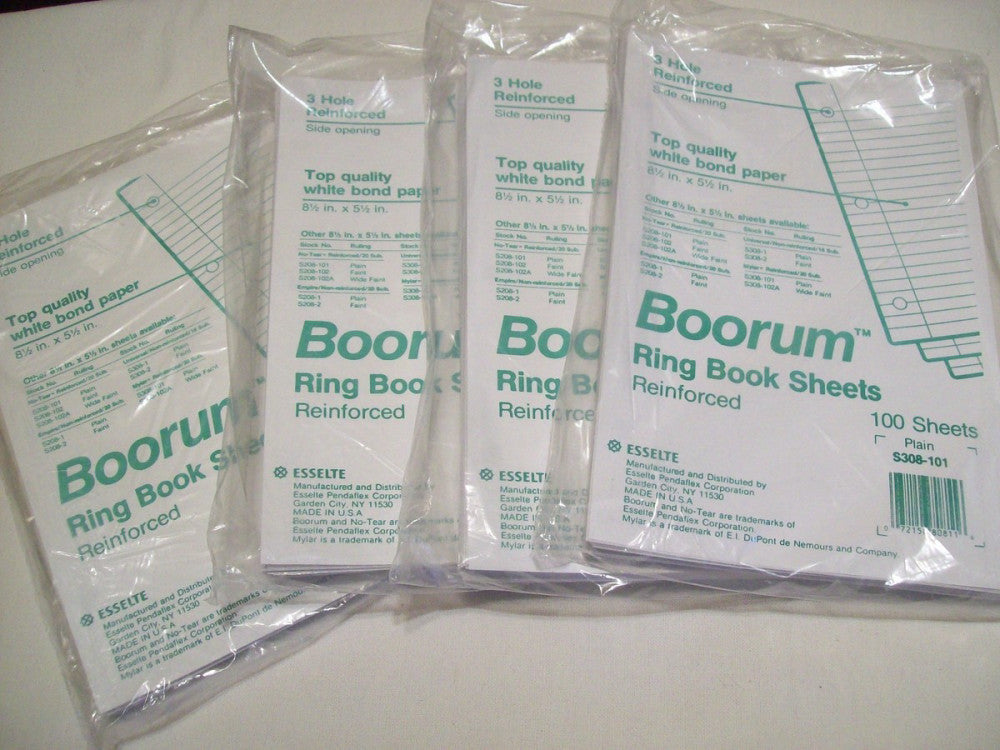Boorum Memo Ring Book Sheets Almost 400 Plain (no lines) 3Hole Punched 8.5x5.5”