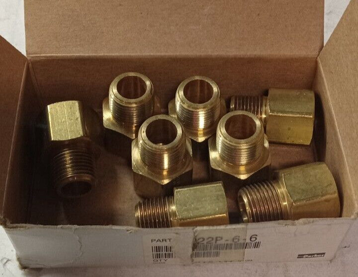 8) NEW PARKER BRASS ADAPTER FITTING 3/8 X 3/8  222P-6-6  LOT OF 8