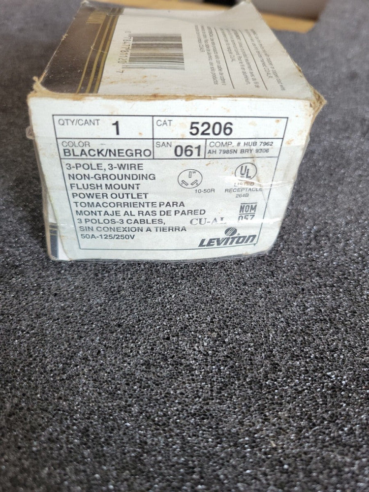 New Old Stock! Leviton 5206 50 Amp 250 Volt 3-Pole Flush Mount Power Outlet