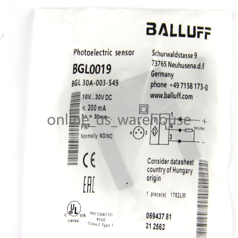 One Brand New BALLUFF BGL 30A-003-S49 BGL0019 Photoelectric Sensor Switch