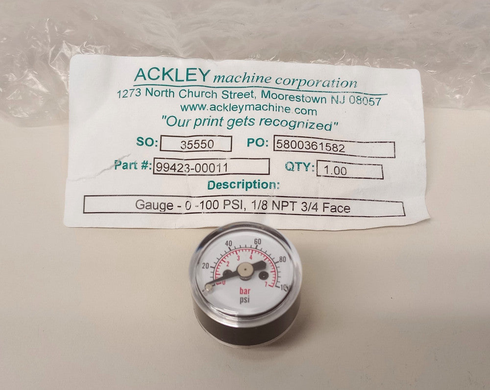 ACKLEY 99423-00011 Gauge 0-100 PSI 1/8" NPT 3/4" Face