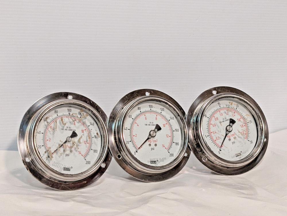 Lot of 3: Wika 316 SS Tube and Connection Industrial Pressure Gauges, 200 PSI