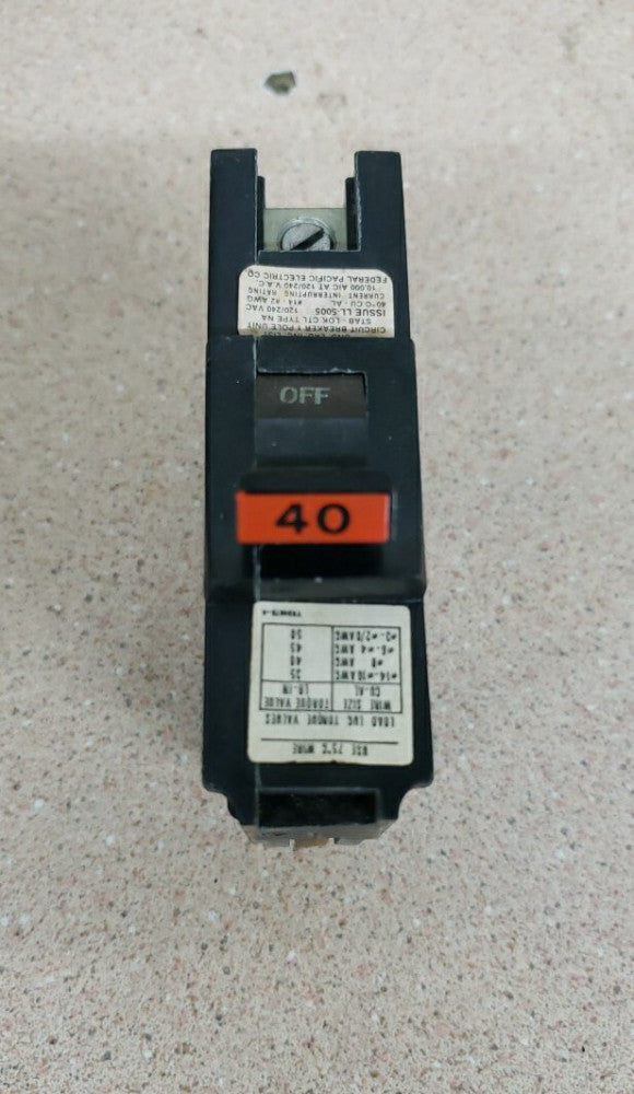 1-Federal Pacific NA140 40 Amp 1 Pole 120/240V Stab Lok Circuit Breaker