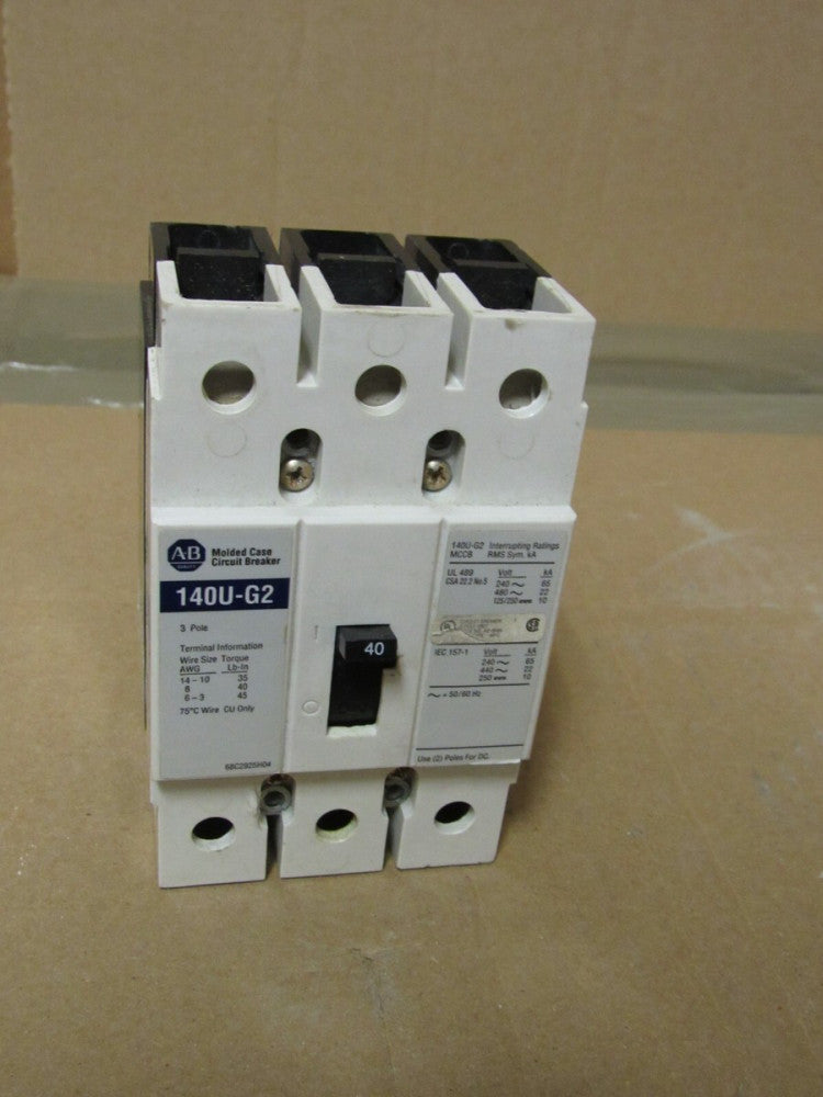 ALLEN BRADLEY 140U-G2 40A MOLDED CASE CIRCUIT BREAKER, USED TAKEOUT! MAKE OFFER