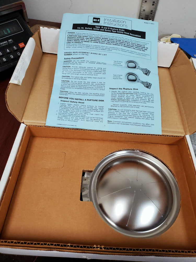 BS&B Safety Systems Rupture Disk 4" Type DV 50 PSIG @ 72°F 316/TEF [A5B1]