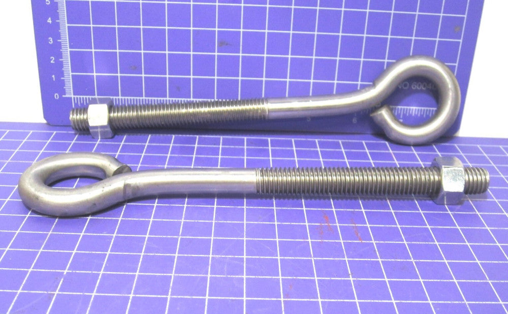 Stainless Steel Wire Turned Open Eye Bolt & Nut (1/2-13) 8" OAL 4" Thread Qty-2
