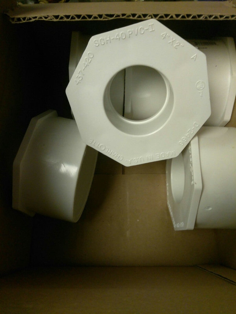 (6) NEW Charlotte Pipe 4 In.SPG x 2 In. Slip Schedule 40 PVC Bushing PVC 02107  