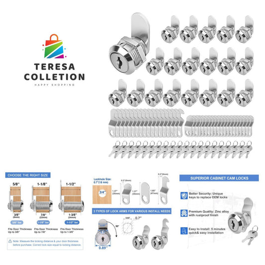 20 Pack of 5/8" Cam Locks Keyed Alike - Durable Zinc Alloy Security Solution