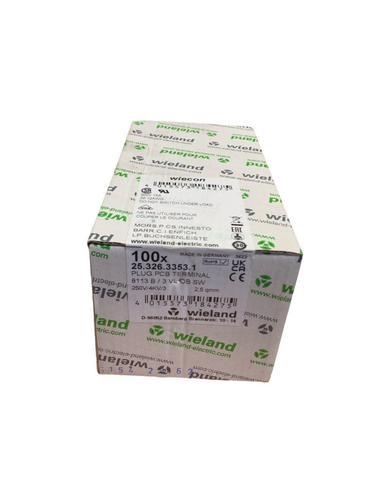 Terminal Block Plug Type 8113B, 25.326.3353.1 3VL OB SW, 250V/4KV/3, PACK OF 100