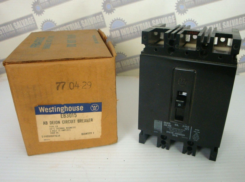 Westinghouse EB3015 - AB DEION BOLT-ON CIRCUIT BREAKER 3 Pl, 15A, 240 V - (NEW)