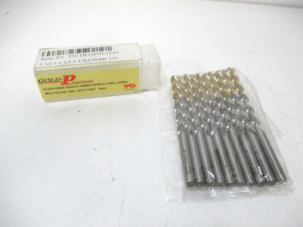 YG-1 (DLGP512243K) #5 x 2-1/2" x 3-3/4" OAL HSS DH100 Jobber Drill Bit - Qty 10