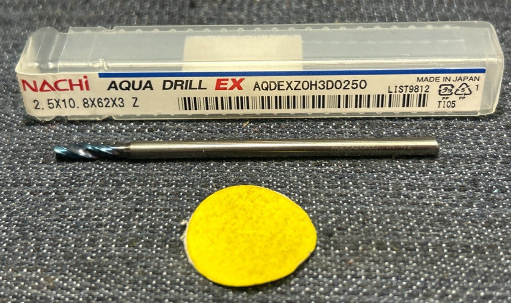 NACHI  2 FLUTE  DRILL BIT L9812 AQDEXZOH3D0250  2.5 X 10.8 X 62 X 3