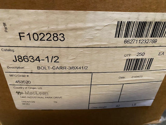 (CASE OF 250) MACLEAN Carriage Bolt 3/8" x 4-1/2" J8634-1/2