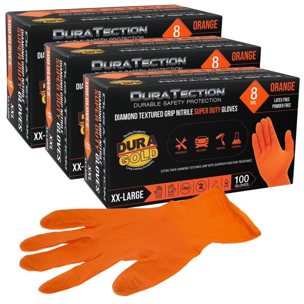 Duratection 8Mil Super Duty Diamond Textured Nitrile Gloves, 300 Gloves, XXL