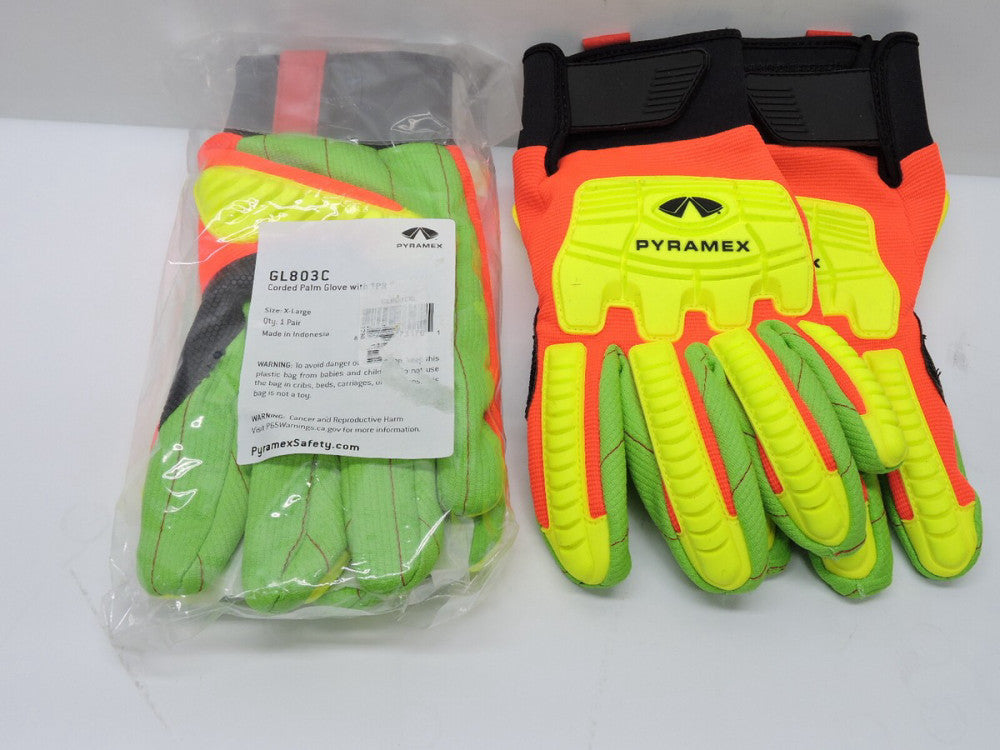 (2 pairs) Pyramex GL803C Hi Vis Corded Cotton Palm Glove SIZE XL