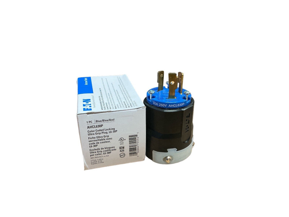 Eaton AHCL630P Industrial Locking Plug L6-30P 30A 250V Blue/Black Ultra Grip