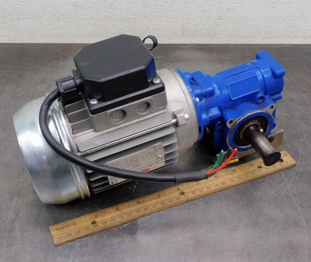 Motori Bonora H63C/4 Right Angle Gear Motor 1.59A 240V 3PH 60Hz 1600 RPM 0.5 kW