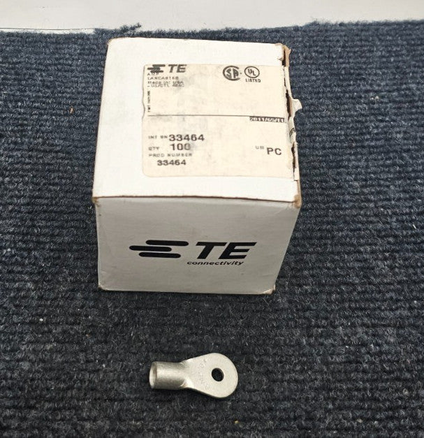 (QTY 100) TE Connectivity 33464: Closed Ring Tongue Terminals 6 AWG #10 Stud