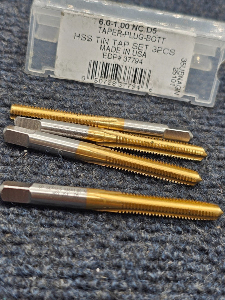 (4 PIECES) Norseman 37794: M6.0-1.00 HSS Type 35-AGN TiN Straight Flute Hand Tap