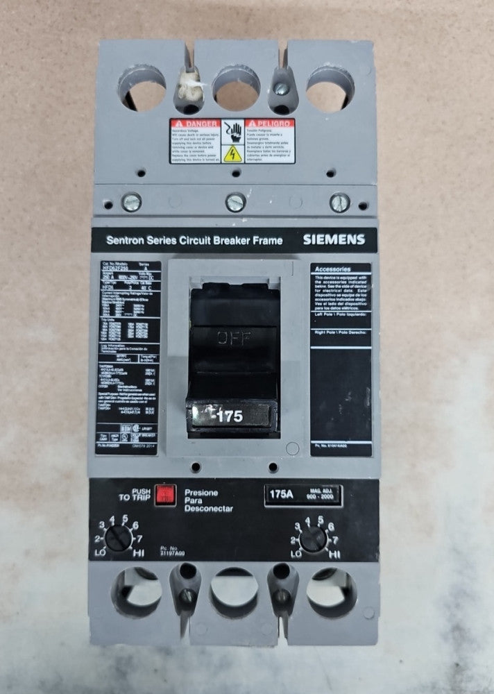 Siemens HFD62F250 Sentron Series Circuit Breaker 175A TRIP NTO