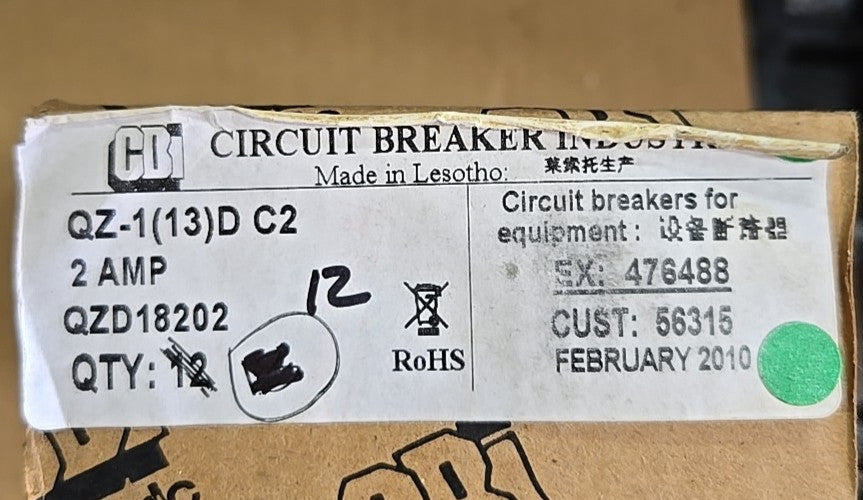 CBI Box of 12 QZD18202 1 POLE 2 AMP Circuit Breaker 