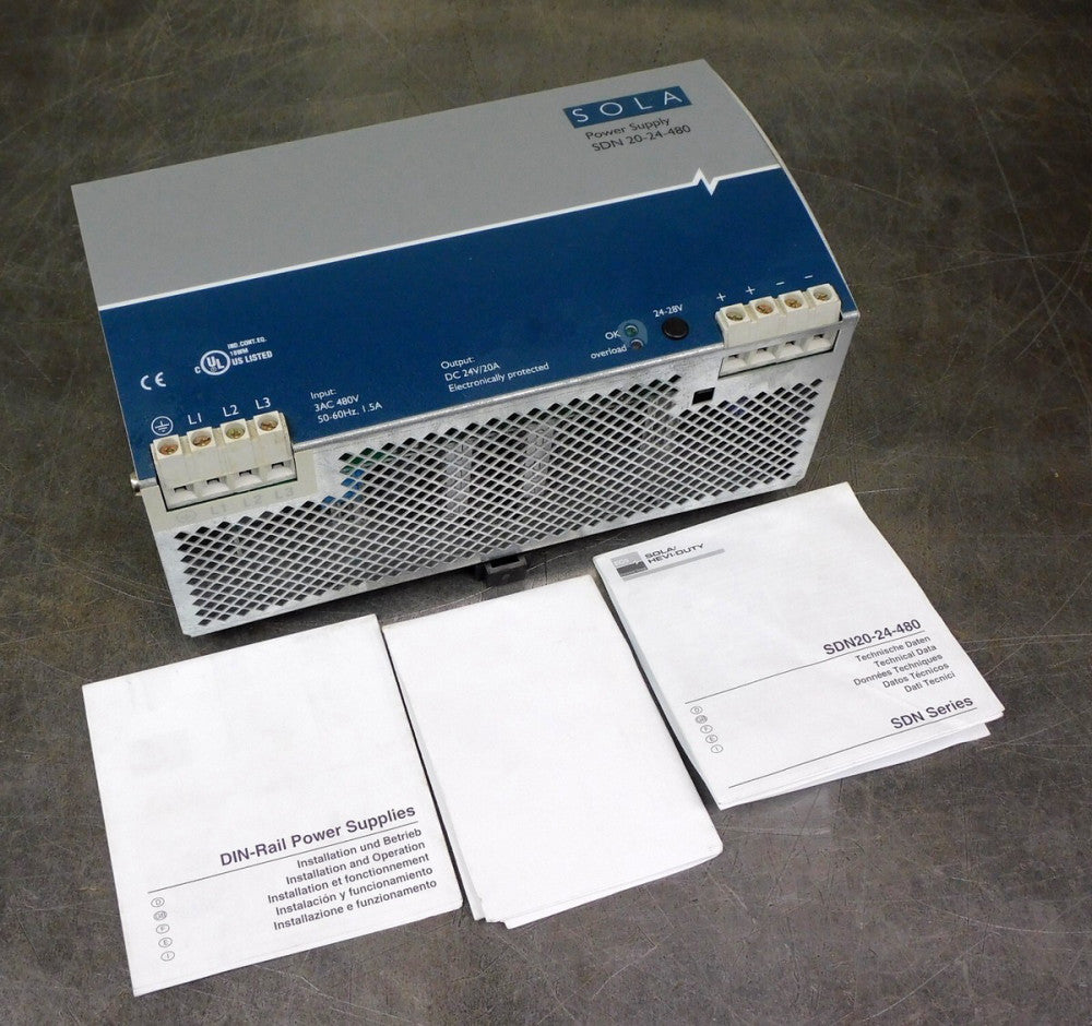 Sola SDN 20-24-480 I/O Overload Power Supply 480V/5A 24V/20A