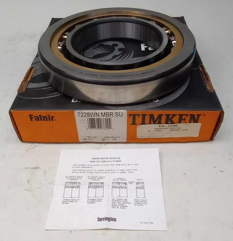 Fafnir 7228WN MBR SU C1 Angular Contact Ball Bearing 140X250X42mm