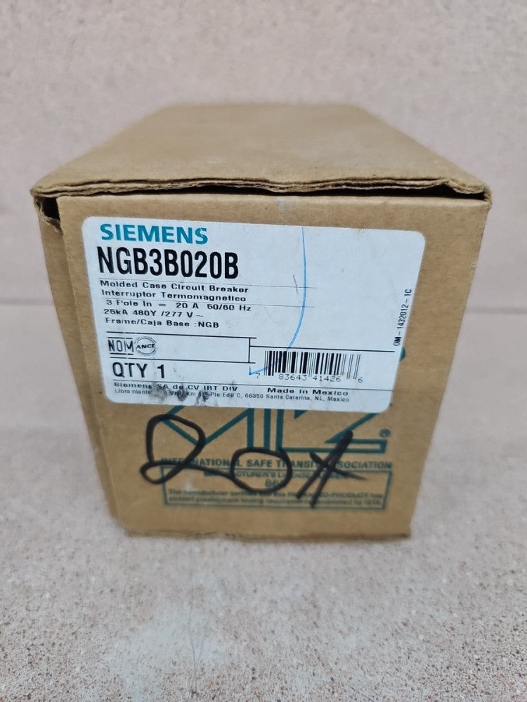 New Siemens Circuit Breaker NGB3B020B 20 Amp 480Y/277 Volt 3 Pole