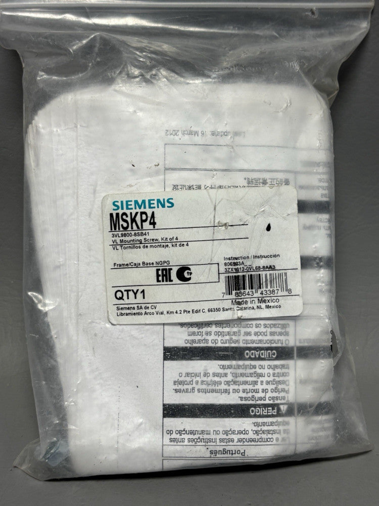 NEW Kit of 4 Siemens MSKP4, 3VL9800-8SB41 VL Mounting Screw Assembly