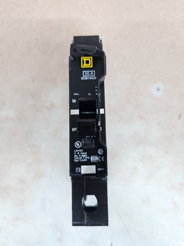 Square D EDB14020 Circuit Breaker 20 Amp 1 Pole 277V W/ CLIP NTO- NT