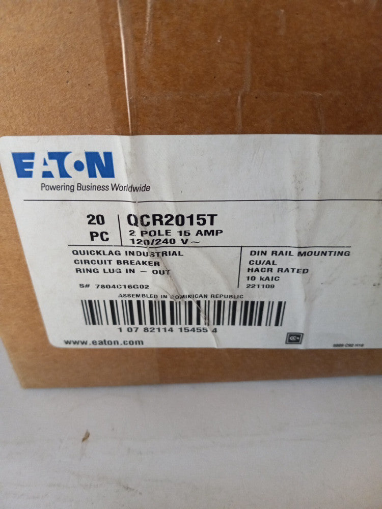 LOT OF 20 NEW EATON QCR2015T 120 / 240 VAC  2 Pole 15 Amp Circuit Breaker 