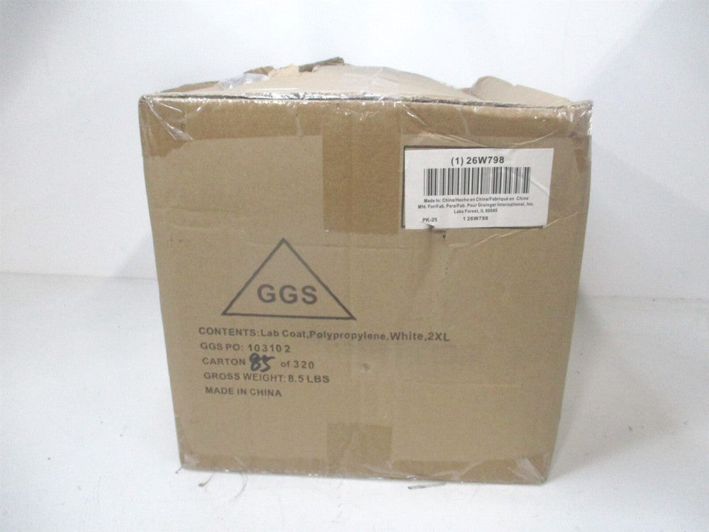 (26W798) 2XL White Polypropylene Non-Sterile Disposable Lab Coat - Pack of 25 